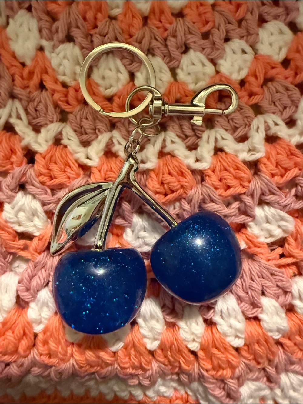 Blue Glitter Cherry Silver Keychain/ Purse- Bag Charm. 🍒 💙